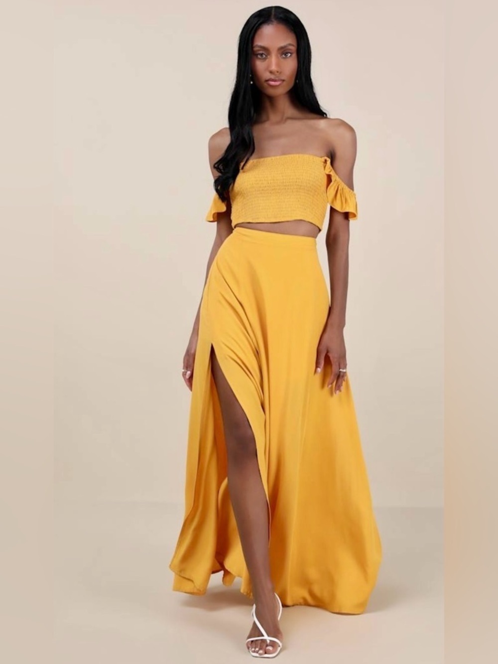 NWT Lulus Trancoso Golden Yellow Two-Piece Maxi Dress, Size XXS